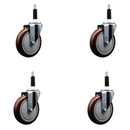 Service Caster 5'' Maroon Poly Wheel Swivel 7/8'' Expanding Stem Caster Set, 4PK SCC-EX20S514-PPUB-MRN-78-4